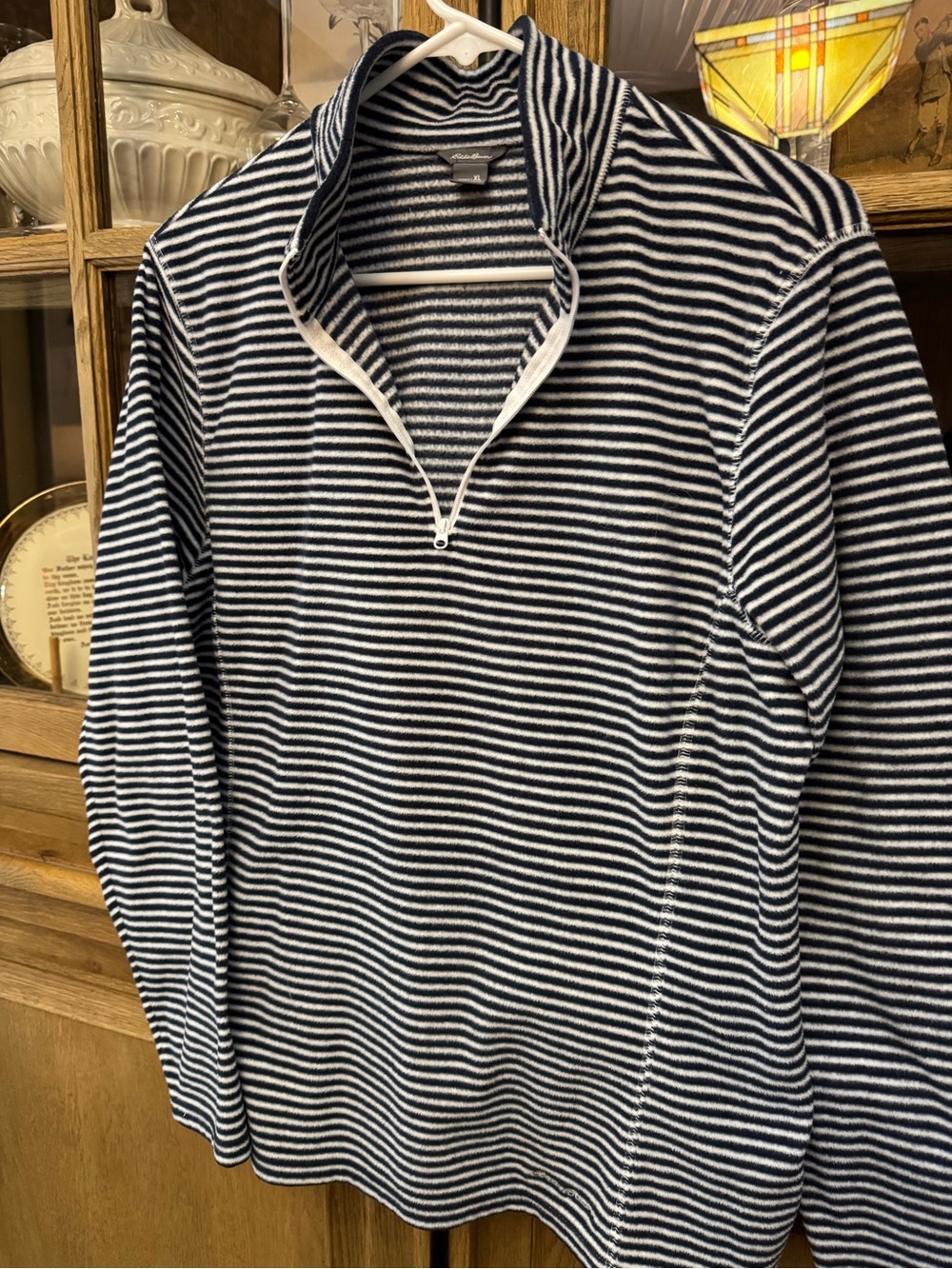 Eddie Bauer Navy and White Striped Quarter-Zip Pullover